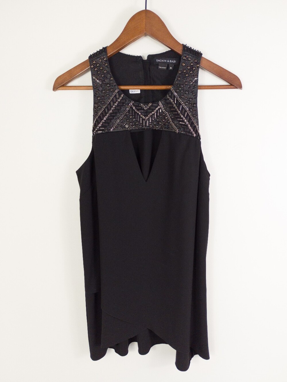 Sachin & Babi Black Beaded Metallic Cutout Tank Top Size Medium